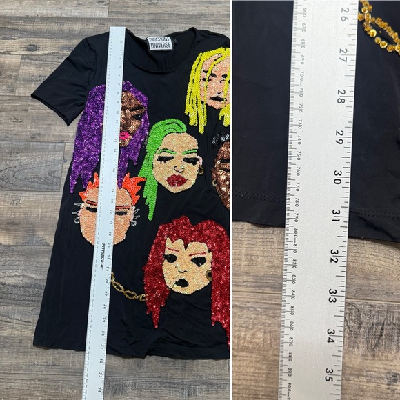 Discount Universe Black Graphic T-Shirt Dress with Colorful Sequin Faces - Picture 10 of 11